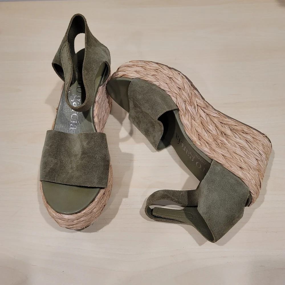 Pedro Garcia Dory Platform Espadrilles Thyme Castoro Suede Braided Jute 39.5 EU